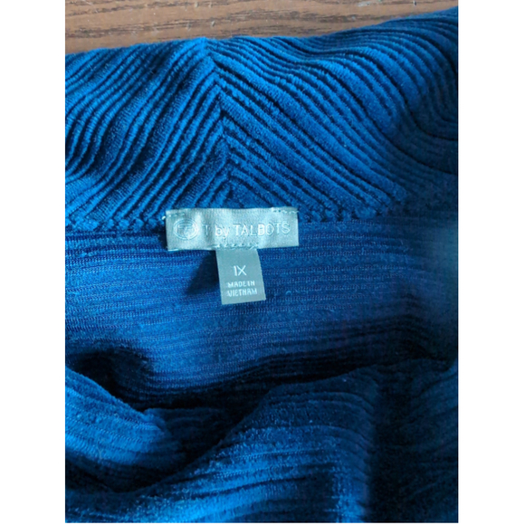 T by Talbots Navy Blue Velvet Corduroy Shawl Turtle Collar Sweater Women Sz 1X - Picture 3 of 7